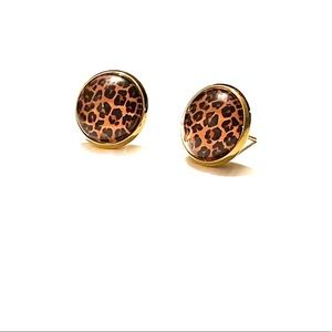 10/$10 Leopard print earrings, in gold toned bezel, NWT